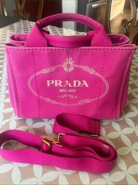 Prada Hot Pink Canvas Mini Tote with Detachable Strap